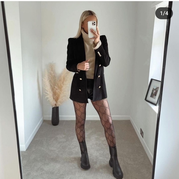 New Zara Black Shoulder Pad Double Breasted Blazer - Picture 11 of 16